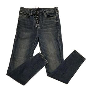 True Religion World Tour Halle Lace Up Front Eyelet High Waisted Skinny Jeans 30